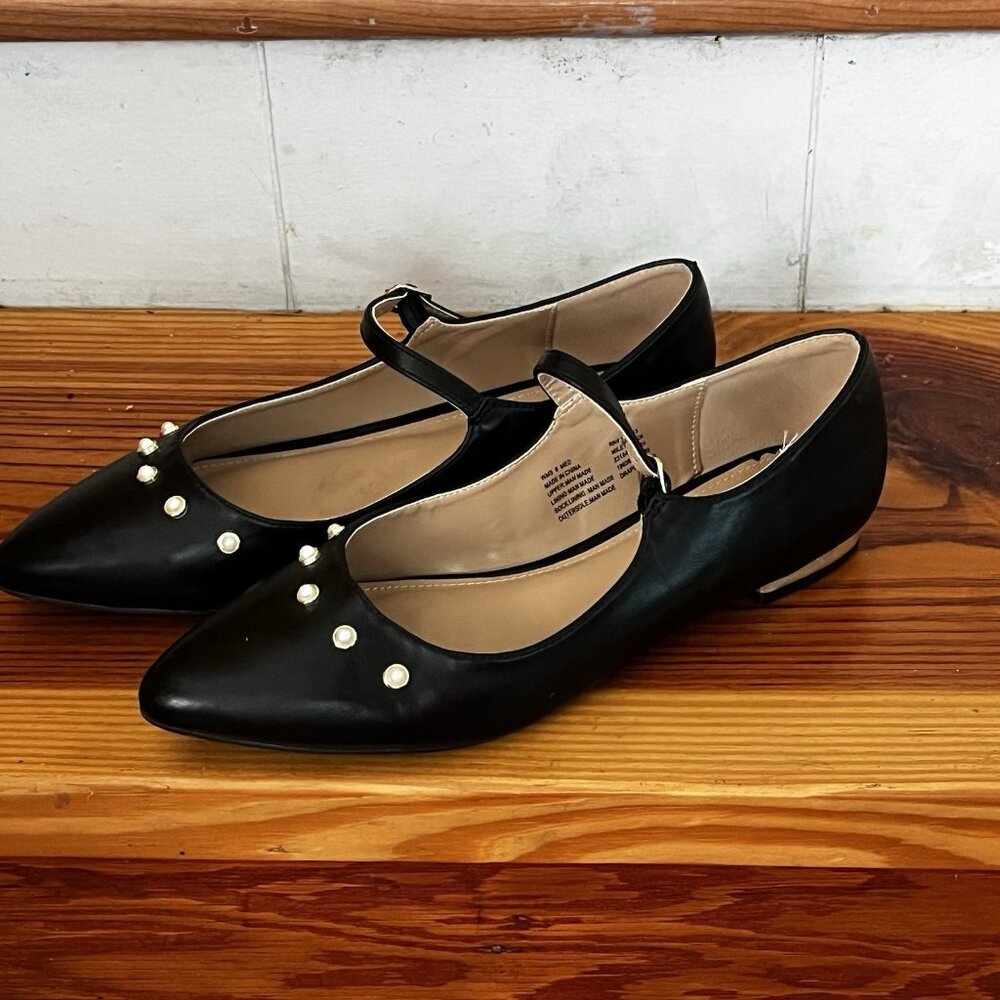 Draper James Mary Jane Low Heel shoes Black Pearl Bead Embellished Sz 9B